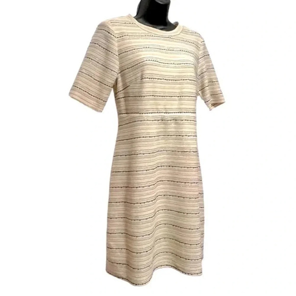 NWT Madison Leigh Metallic Striped Ivory Short Sleeve Holiday Dress Womens 10 - Picture 2 of 13